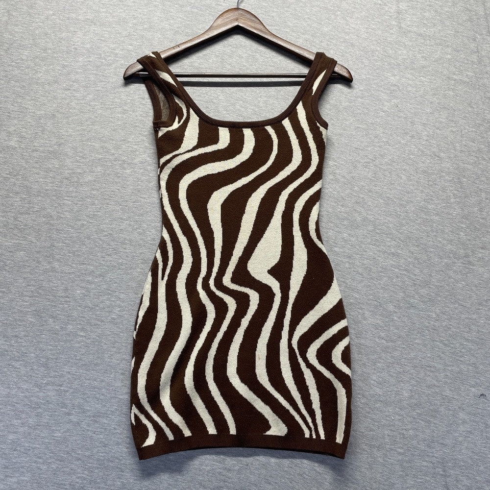 Bailey Rose Knit Mini Dress Womens XS Beige Brown Striped Sleeveless Scoop Neck